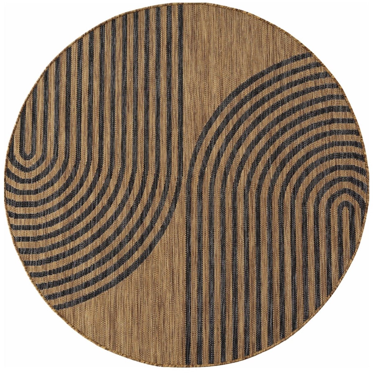 Dutch XXL Rond Buitenkleed | Mira | Bogen | Zwart | 200x200 cm | Buitentapijt | Tuintapijt