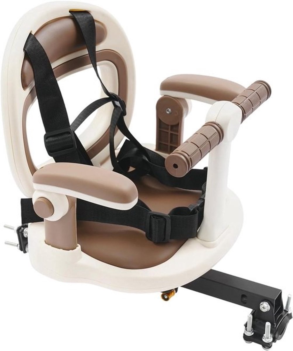 Kinderfietsstoel Voor - Fietszitje Kind - Veilig Fietsen - Inklapbare Voetsteunen - Tot 40 kg - Beige