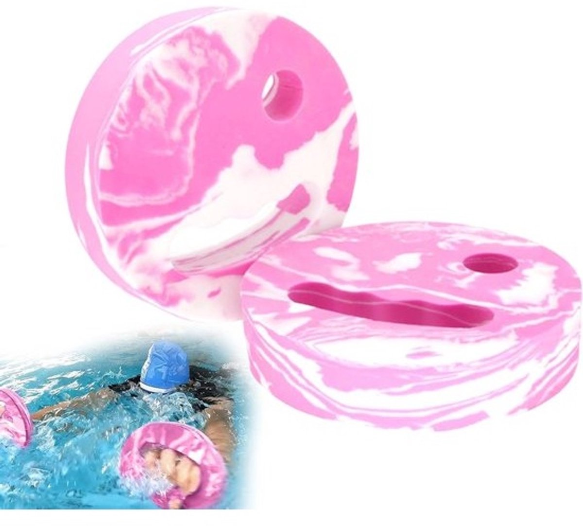 Zwemhandpeddel - Trainingsgrepen - Zwemtraining verbeteren - Verbeterd stabiliteitsdesign - 18 x 18 cm - Roze en wit