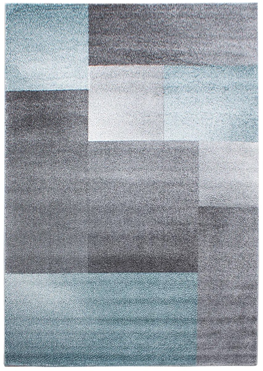 Dutch XXL Modern Vloerkleed | Tapijt | Lucca | Blokken | Blauw | 80x150 cm