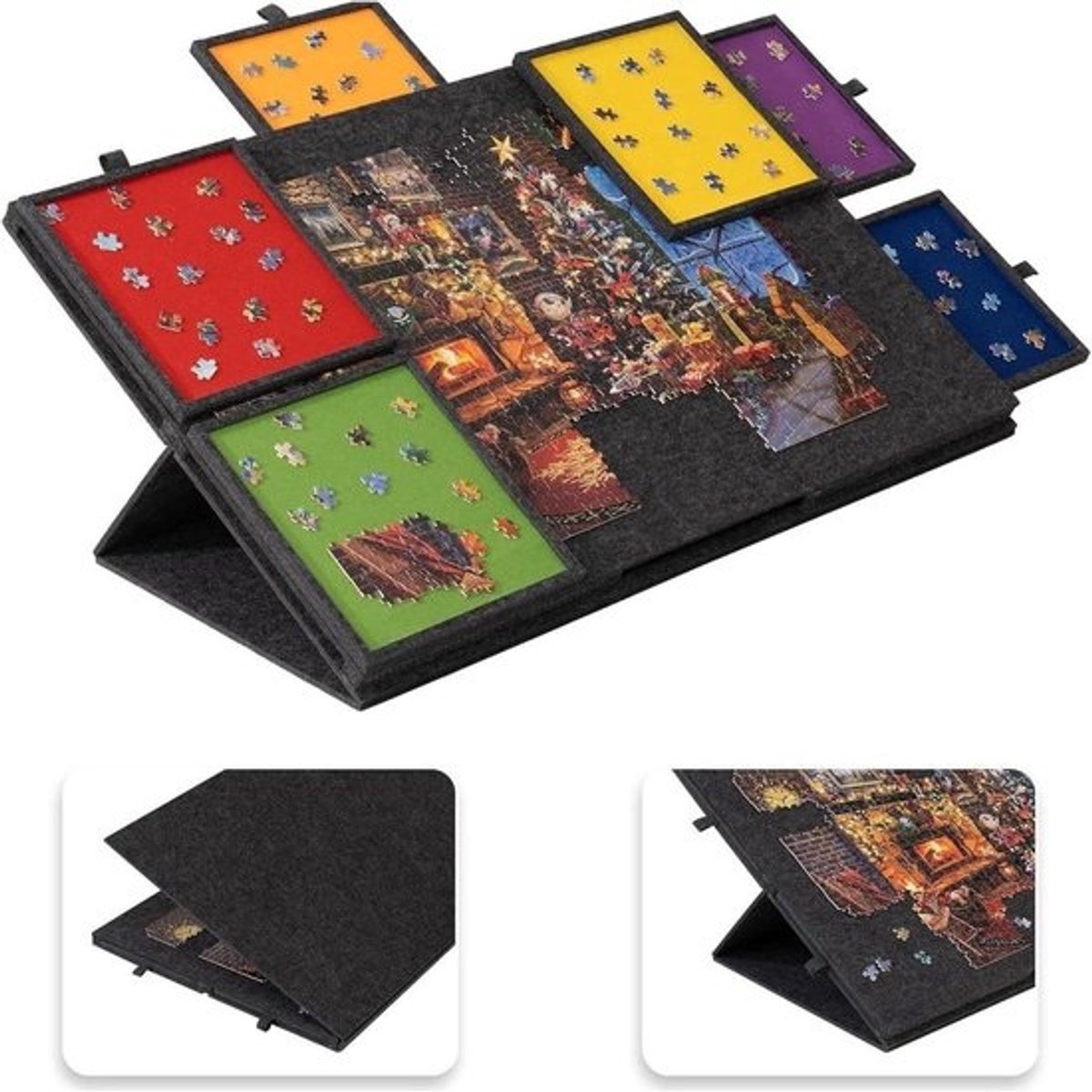 Puzzelplank - Puzzeltafel Puzzelbord - Puzzels Sorteren - Met 6 Sorteerladen - Voor 1000 Stukjes - Zwart