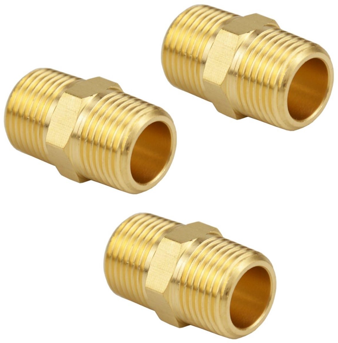 3-Piece 3/8" Brass Male Pipe Fittings Coupling Adapter