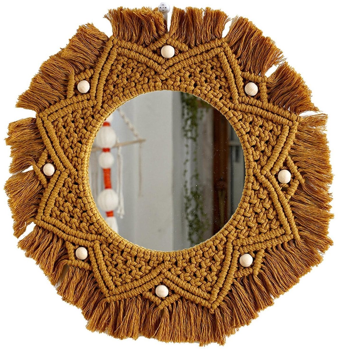 Macrame Wandspiegel - Ronde Spiegel met Franje - 50 cm