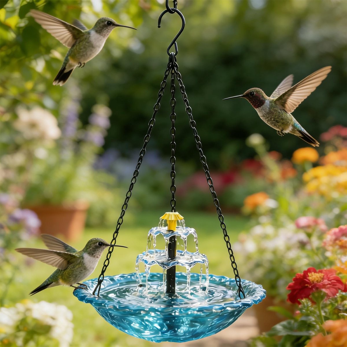 Zonne-energie vogelbadfontein - Drie-laagse waterval voor tuin