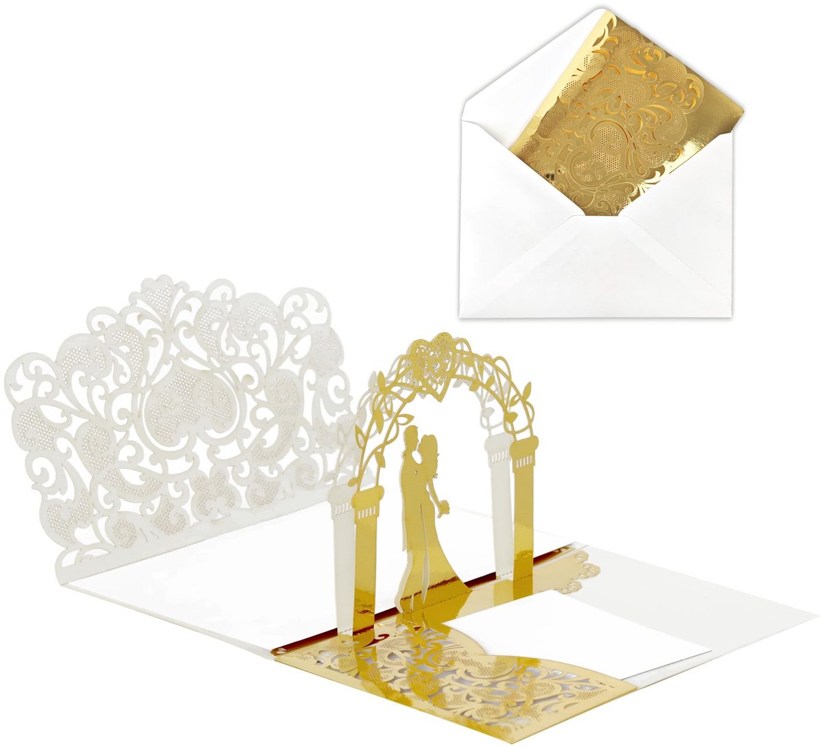 Pop-Up Trouwringkaart - 3D met Envelop - Luxe Goud