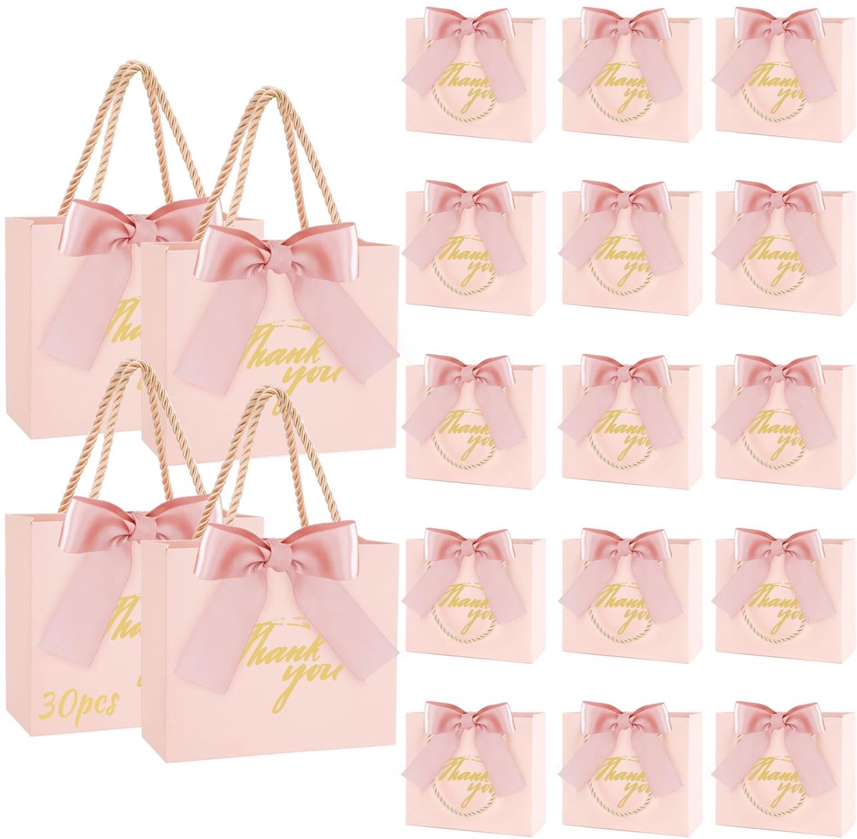 Set van 30 Kleine Cadeautassen - Roze met Handvatten