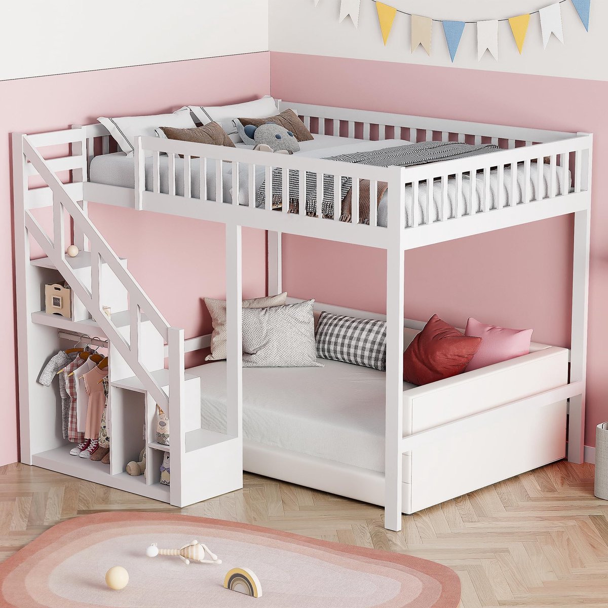 Bunk Bed 140 x 200 cm - Met trap en geïntegreerde opslag