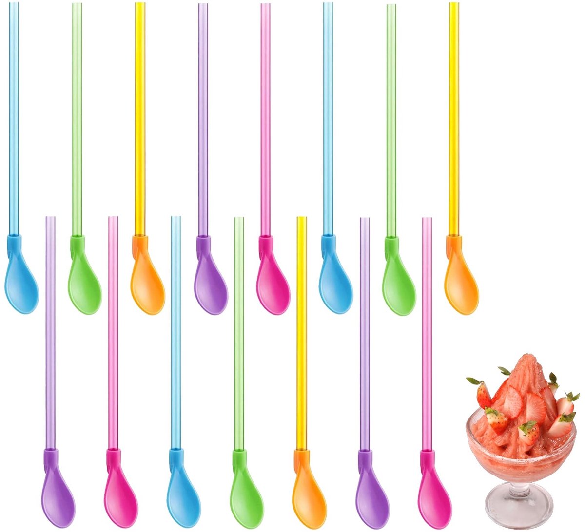 15 Stuks Herbruikbare Slush Straws - 2-in-1 Lepel en Rietje in Kleurrijke Variaties