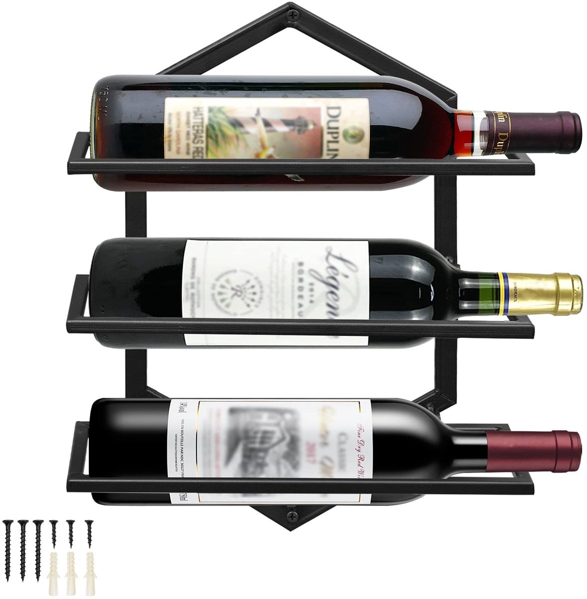 Wandmontage Wijnrek - Elegant voor 3 Flessen - Zwart