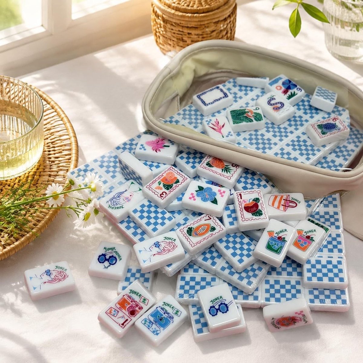 Mahjong-set 160 Stuks - Handgeschilderde Speelstukken in Zomers Kleurenschema