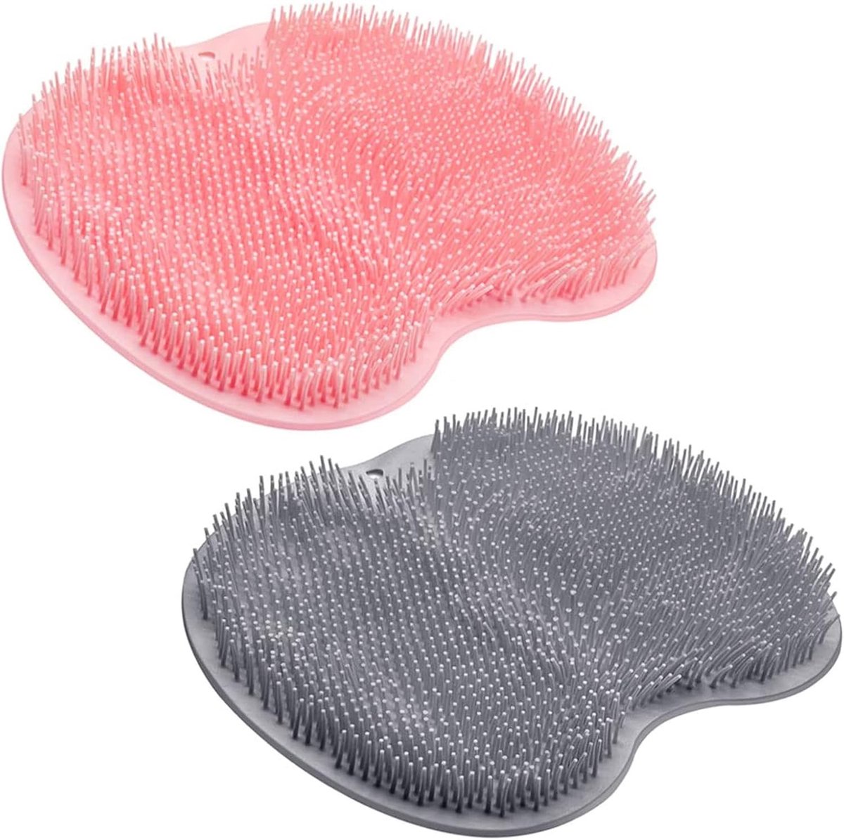 Set van 2 antislip douchematten van siliconen voor voet- en rugmassage, met zuignappen en peelingborstel, 28 x 22 cm, roze en grijs, ideaal voor badkamer en ontspanning