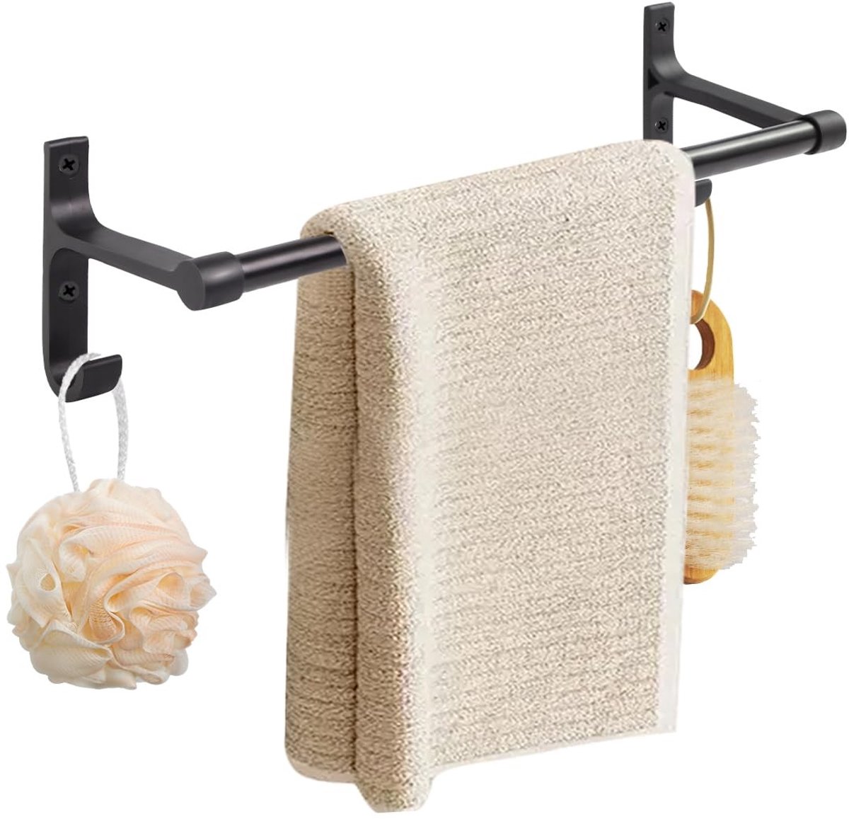 Handdoekrek - Wandmontage met Twee Haakjes - 40 cm - Zwart