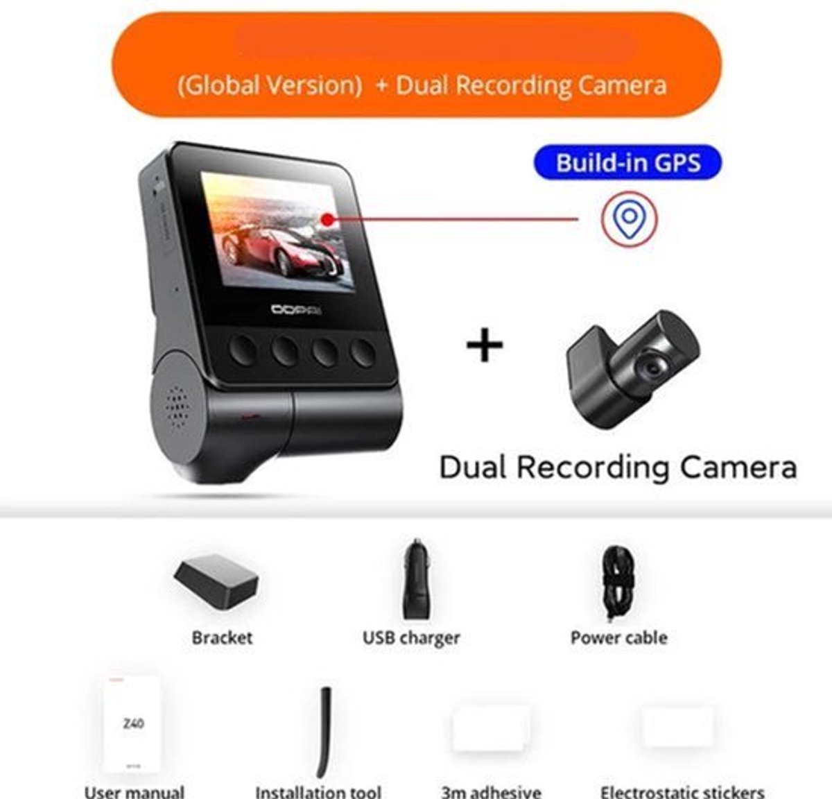 Dashcam voor Auto - Dash Cam - Dual Car Camera Recorder 1944P HD Voor- en Achtercamera - GPS Wifi Car DVR - 24U Parkeerbeveiliging - D²save Opslag