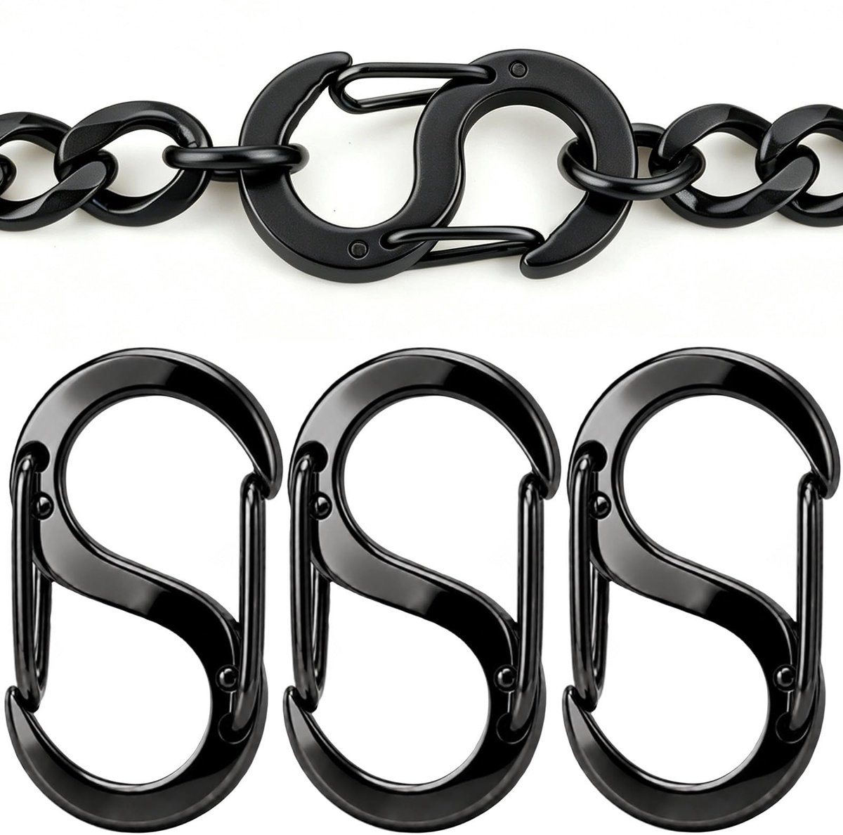 Halssluiting Set van 3 - Roestvrijstalen S-haak Clip Connector - Zwart