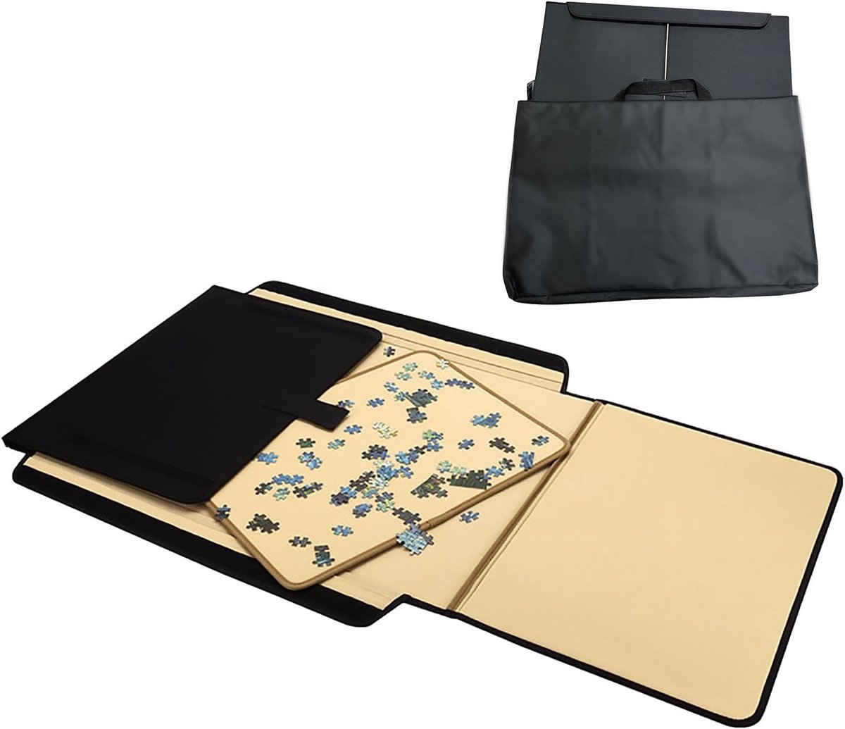 Puzzeltafel voor 1000 stukjes, draagbare puzzeloplossing met compartimenten, antislip oppervlak en afneembare plank (80 x 58 cm)