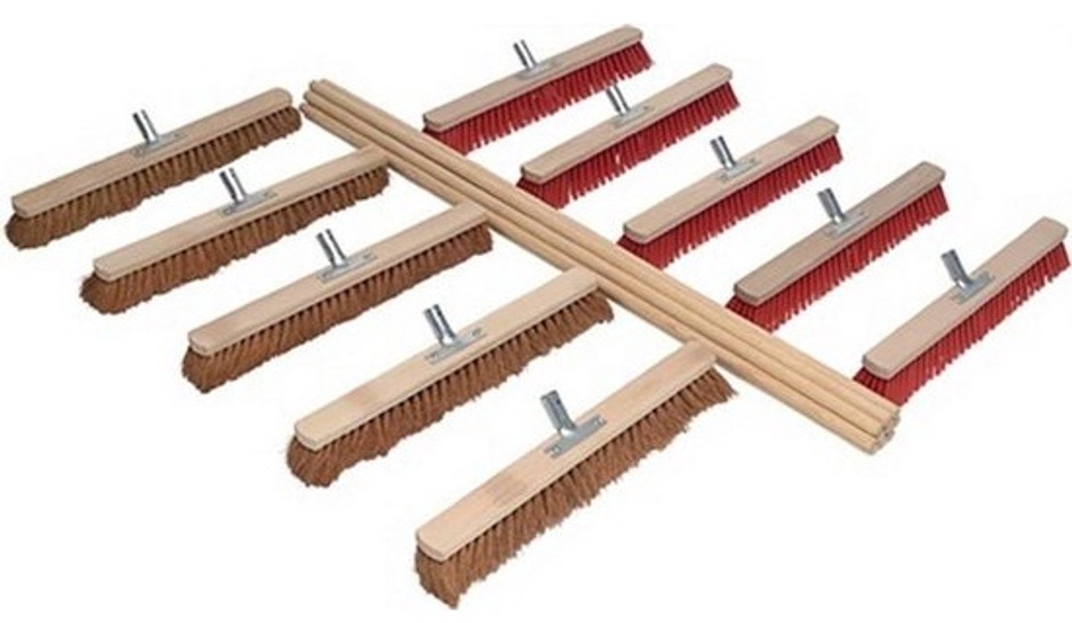 Bezem Set - Kokos Elastaan - Grof Vuil Reinigen - Metalen Steelhouder - 5 Stuks 60cm - Natuurlijk