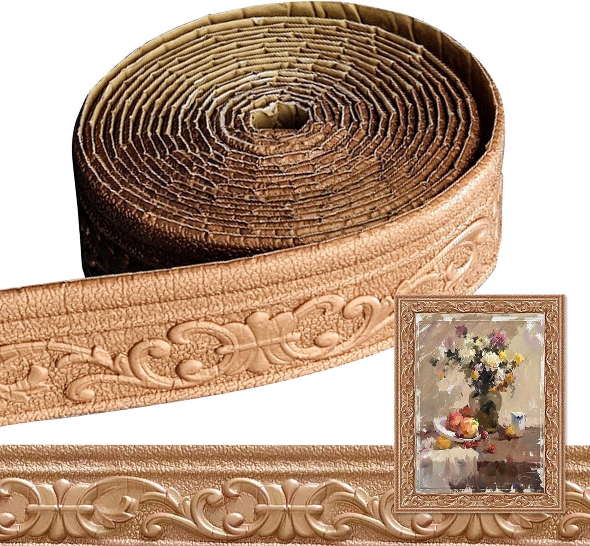 Zelfklevende 3D Moulding Rand van 8 cm (W) x 5 mm (D) x 10 m (L) - Waterdichte Wandrand voor Hoeken, Lijnen en Plafonddecoratie, Ideaal voor Interieurafwerking