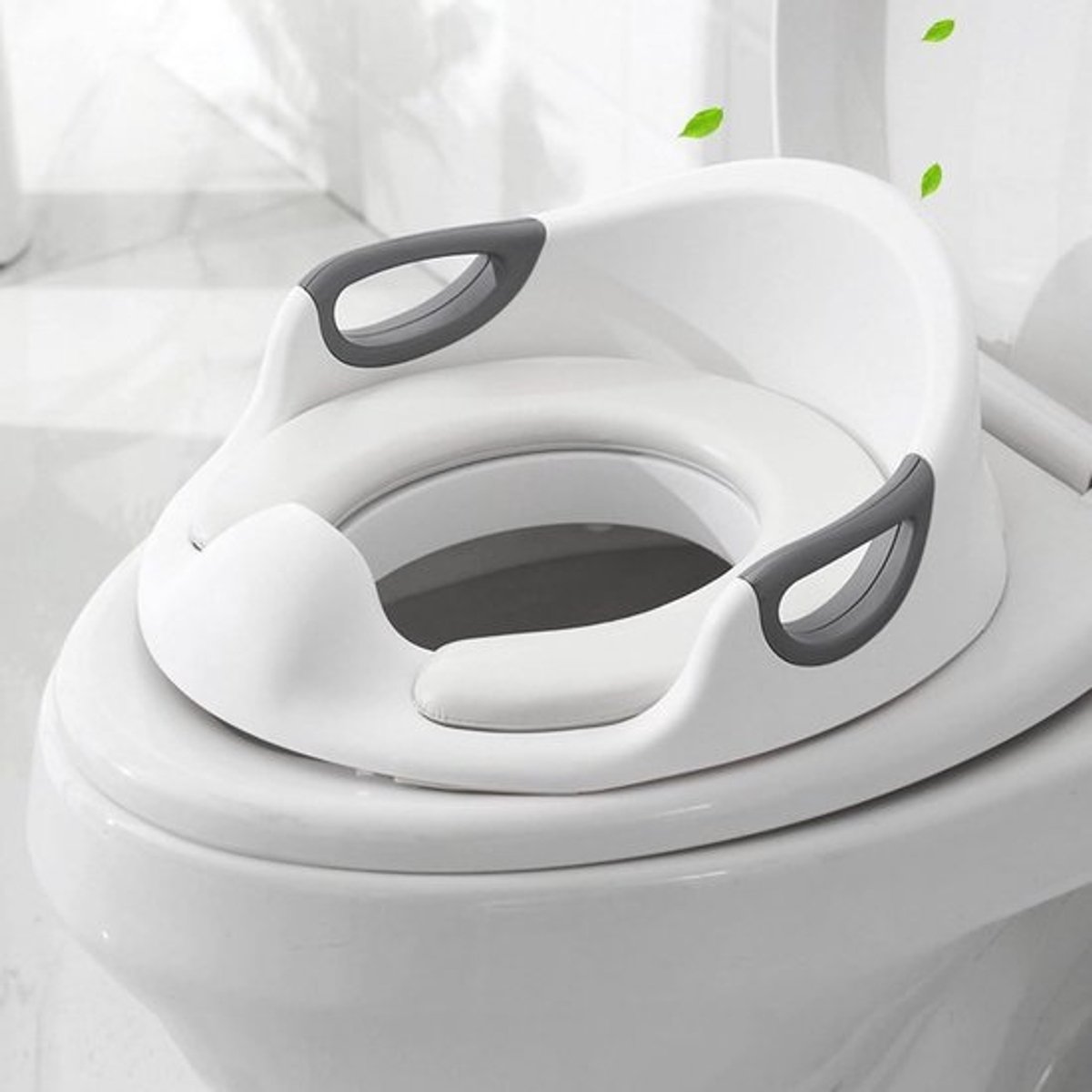 Verkleiner voor Kinderen met Rugleuning en Handvatten, Antislip Toiletbril met Plasbeschermer voor Peuters