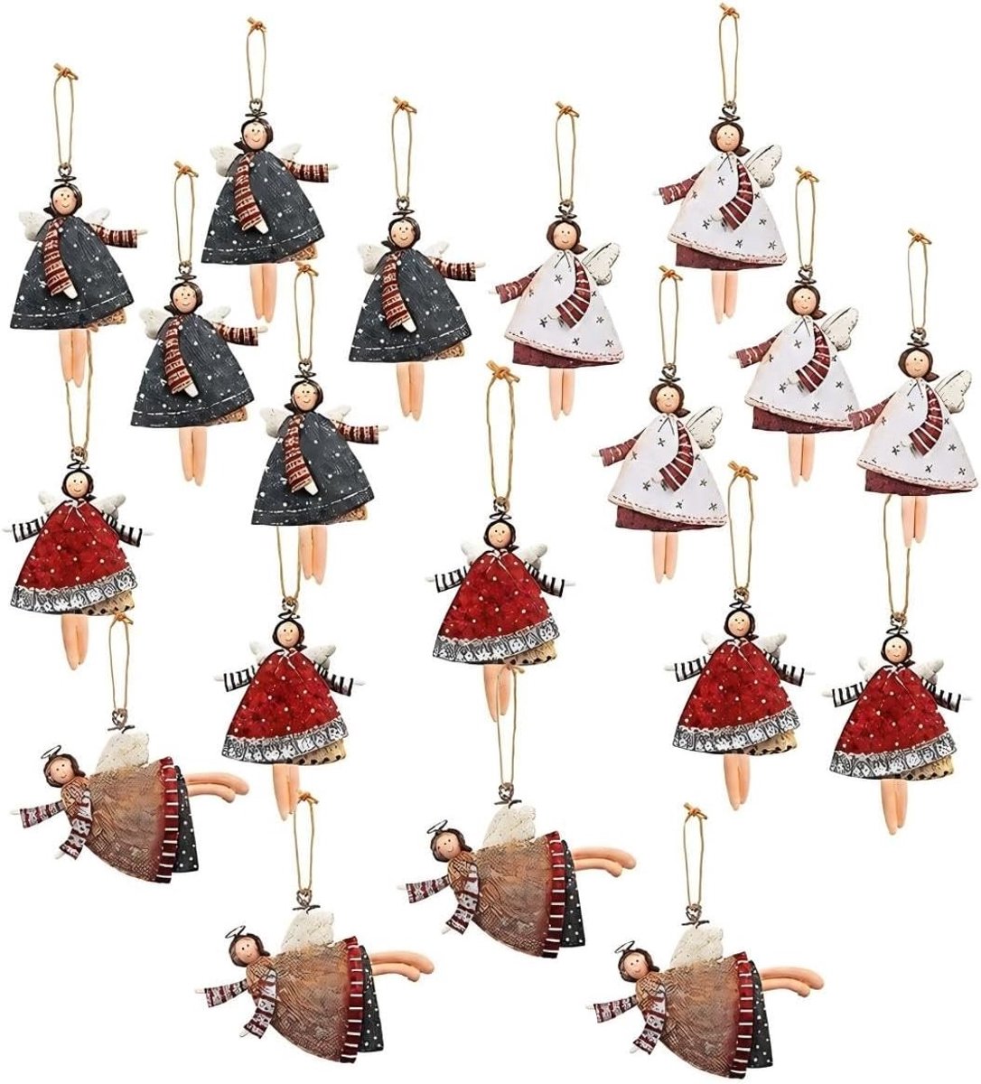 Kerstboomdecoratie hangers 20 stuks - kleine houten engeltjes - 8 cm - 4 kleuren - feestelijke versieringen voor Advent, Kerst en nieuwjaarsfeesten