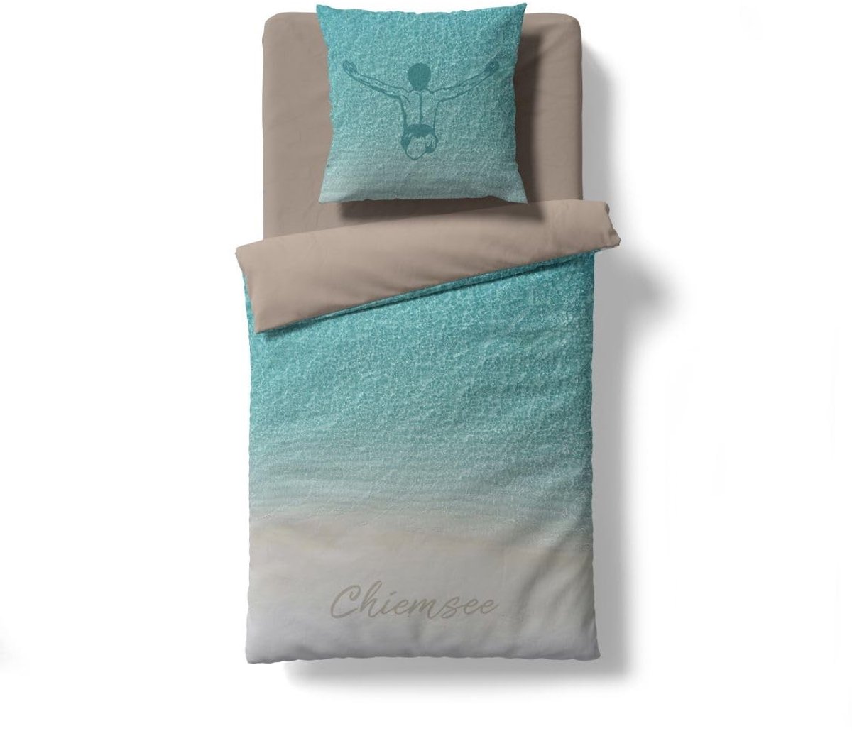 Renforcé Beddengoedset Jumper - Turquoise, 135 x 200 cm + 80 x 80 cm
