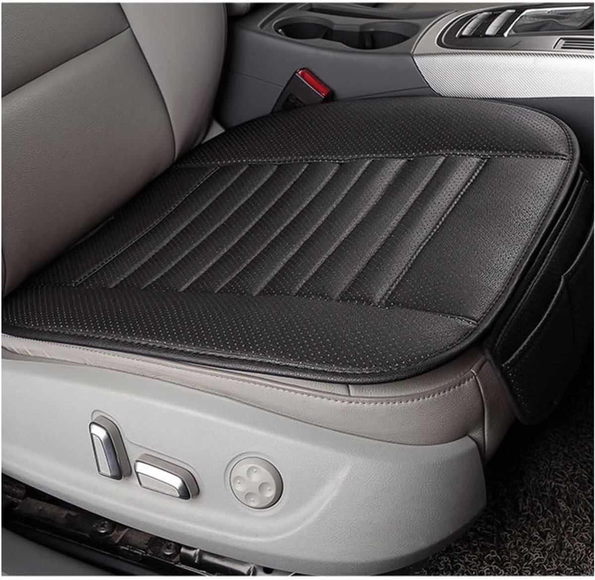 Ademend Autostoel Kussen van PU Leer en Bamboe Houtskool, Waterdicht en Geschikt voor Diverse Autostoelen (Zwart) - Comfort, Ondersteuning en Duurzaamheid