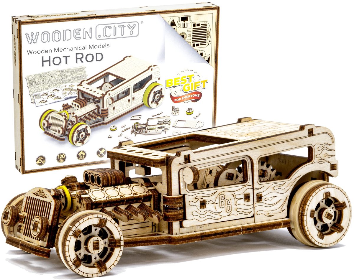 3D Houten Puzzel - Hot Rod Model voor Volwassenen