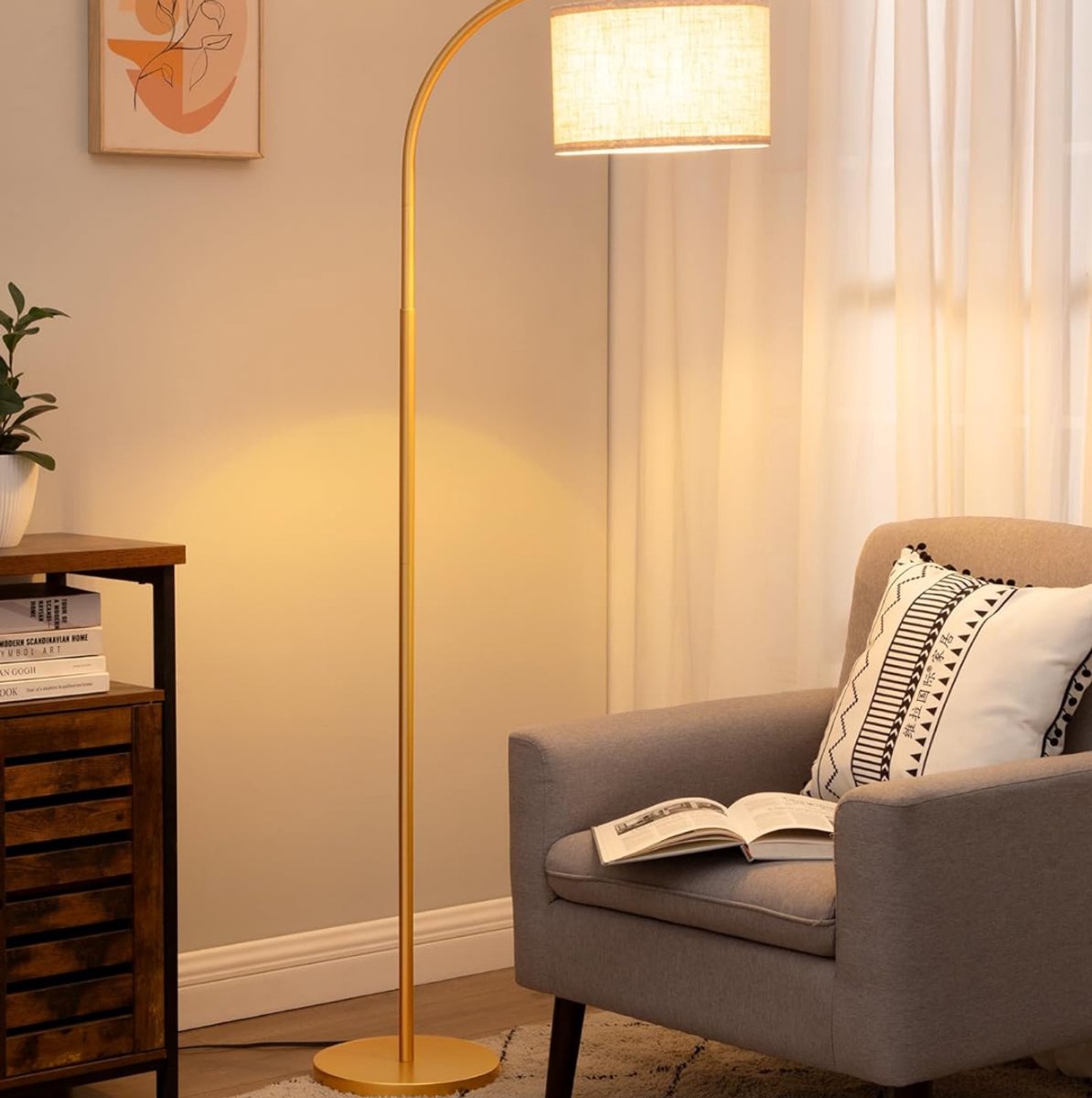 NIVA® Booglamp - Vloerlamp - Booglampen Dimbaar - Goud - 44cm x 33cm x 17cm