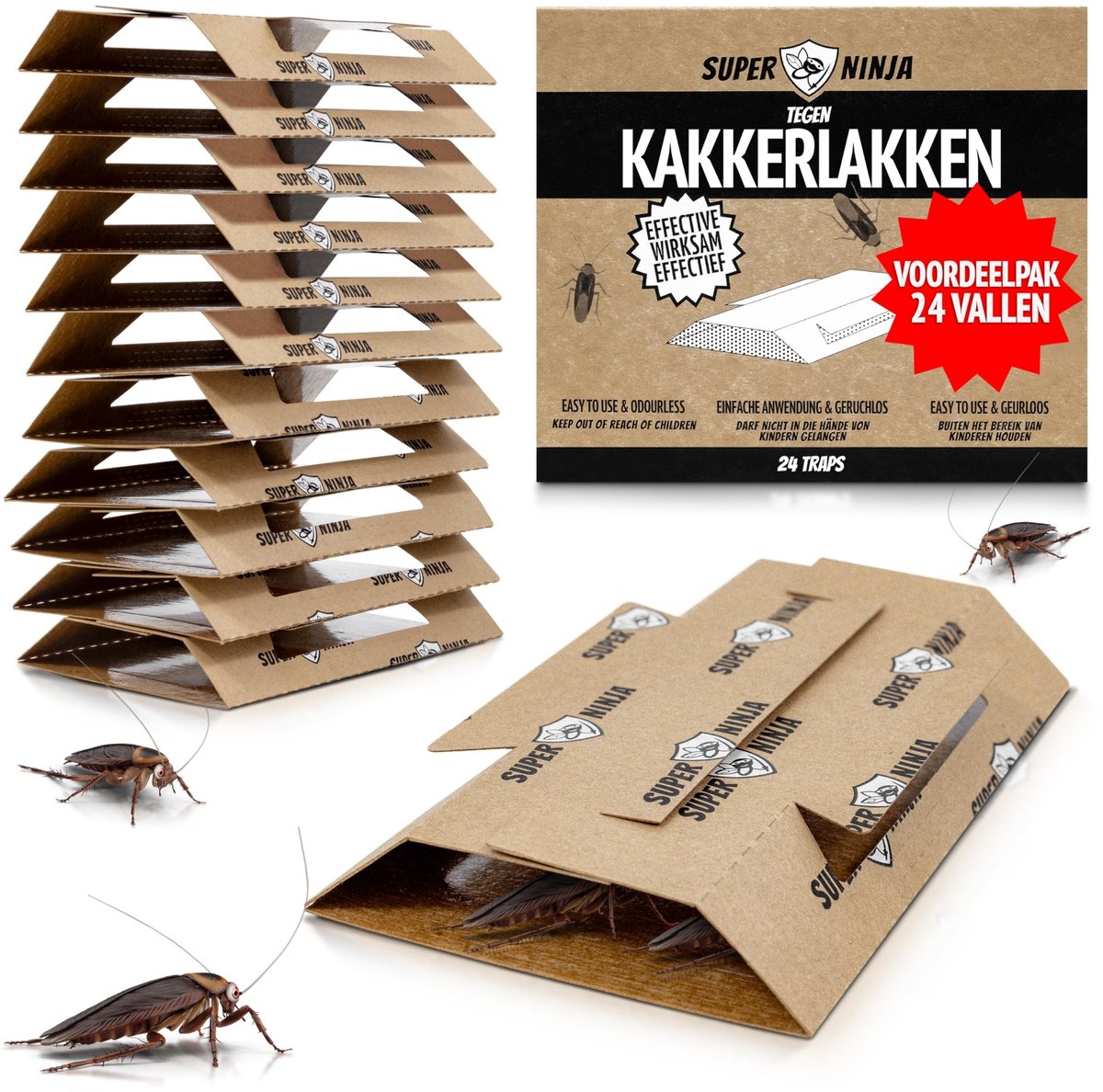 Cockroach Trap - 24 Stuks met Aantrekkingsmiddel voor Binnen