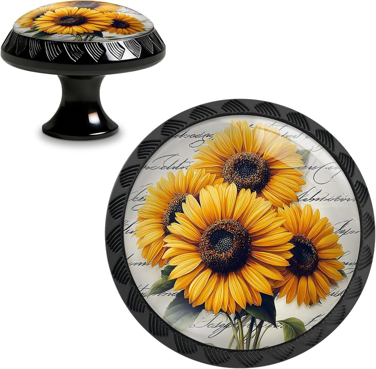 Set van 4 vintage zonnebloemkastknoppen - Acryl ronde ladekastknoppen voor dressoir, keuken en kledingkast deurgrepen