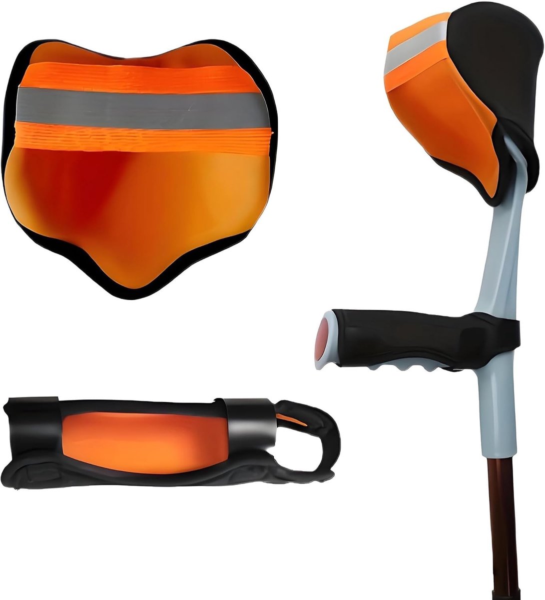 Comfortabele rugkussens met reflecterende strips voor armen en handgrepen, antislip zittingen voor ouderen en gehandicapten, zwart-oranje