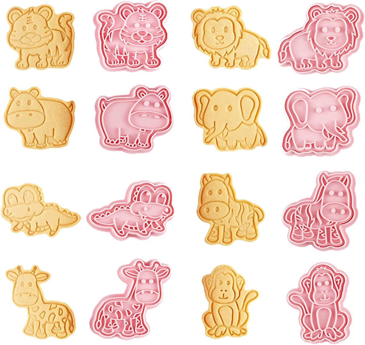 Set van 8 dierenuitsteekvormen voor koekjes - 3D uitsteekvormen voor fondant, cartoon dieren en broodsnijders voor koekjesdeeg