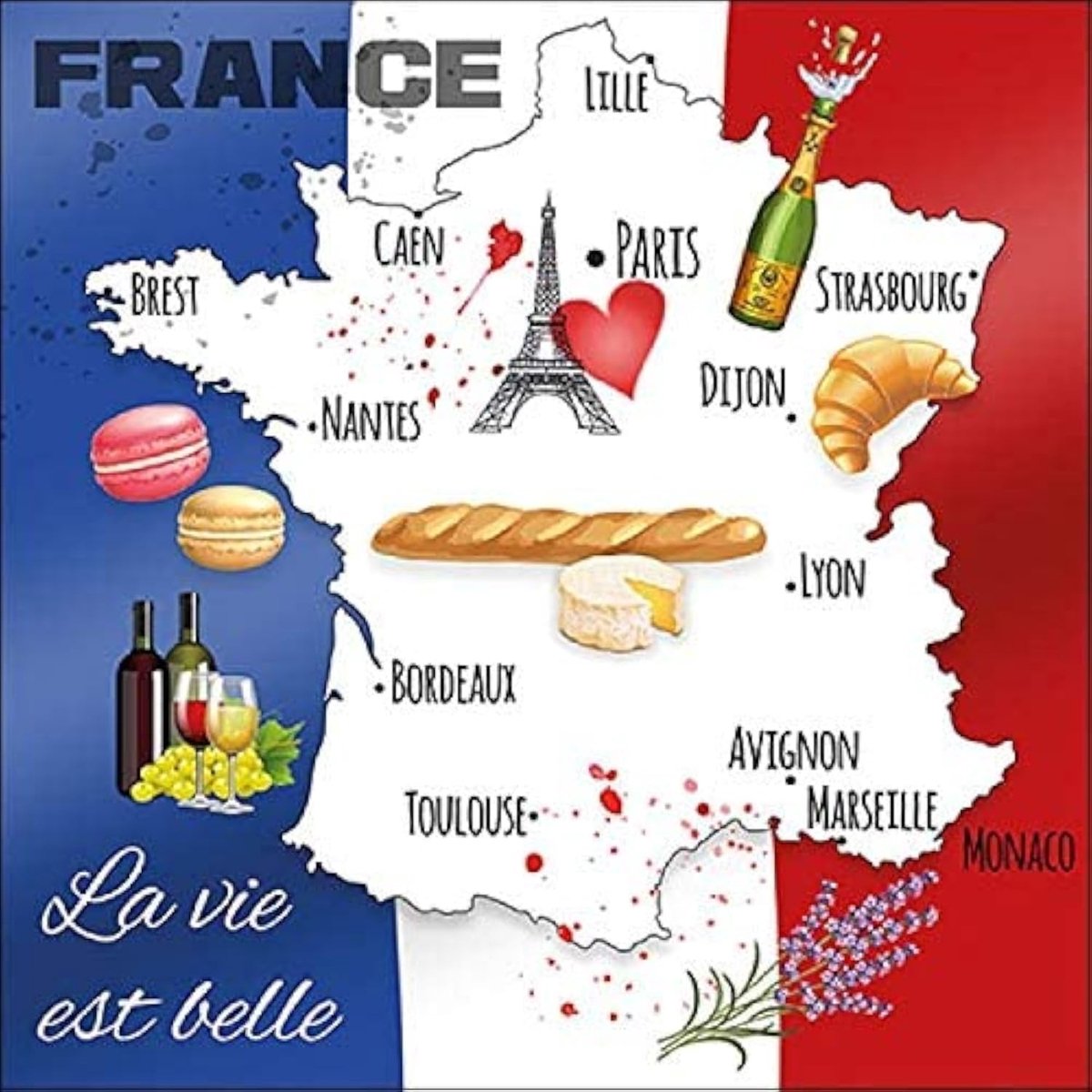 20 Papieren Lunch Servetten - A Trip Through France - 33 x 33 cm