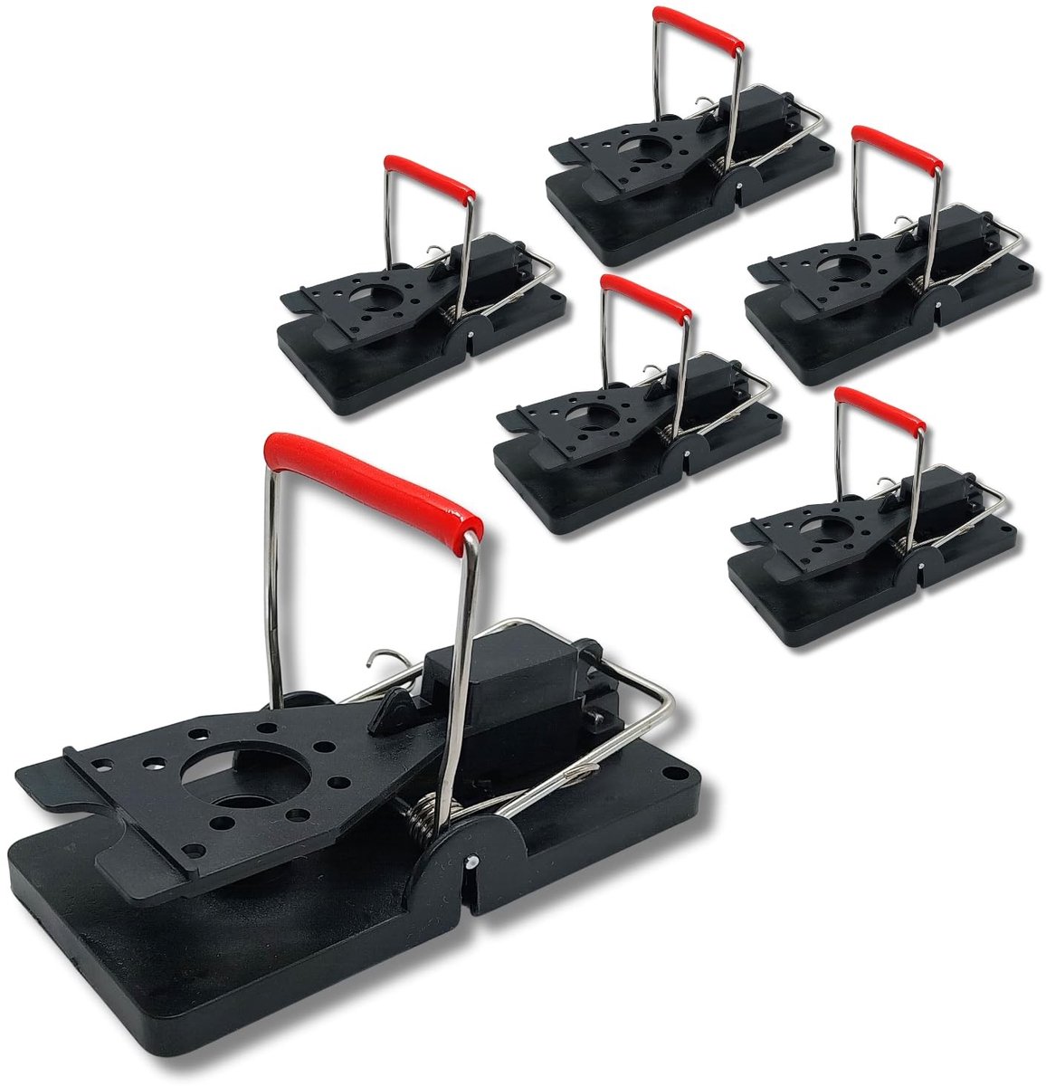Muizenvallen set voor binnen en buiten - Handkracht - 6 Stuks - Zwart/Rood