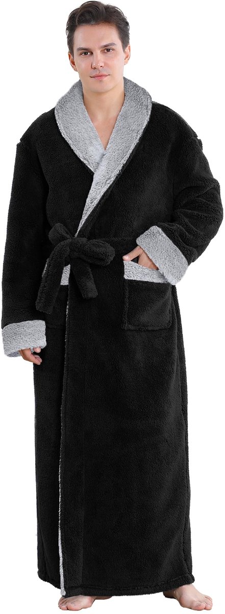 Lange Badjas voor Mannen - Fluffy en Comfortabel - Zwart