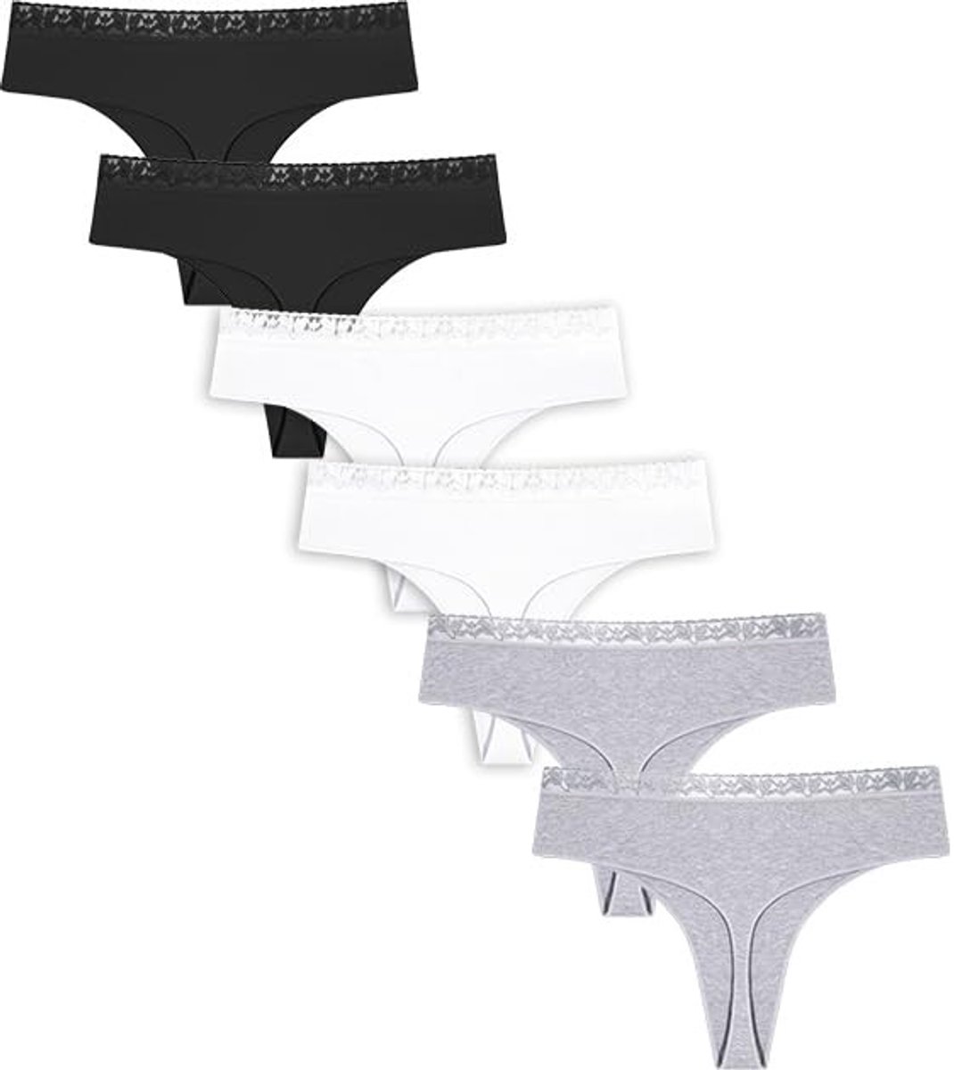 Dames Thong Ondergoed - Katoen en Kant - Pack van 6