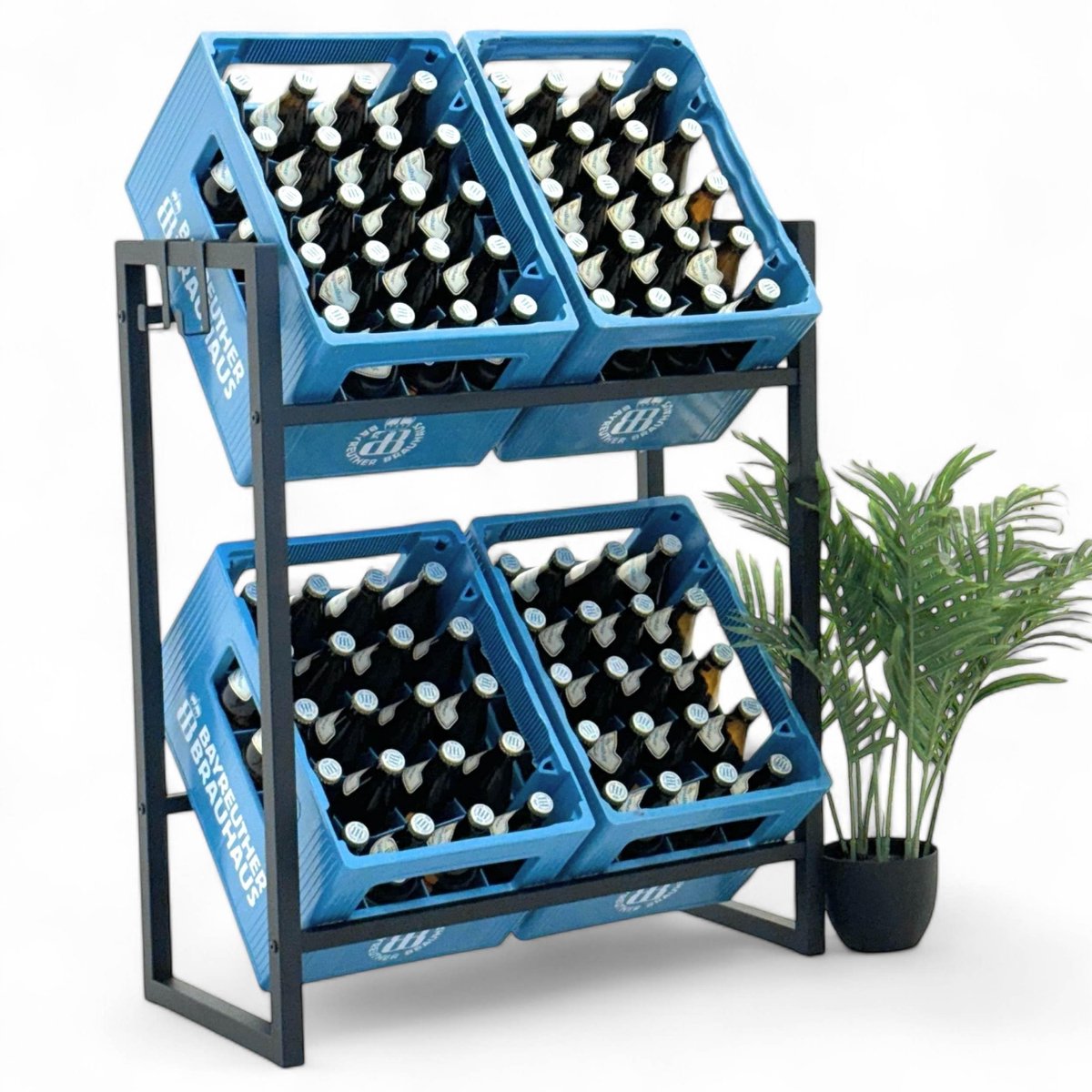 Drink Crate Rack - Voor 4 Kratten met Haakjes - Zwart