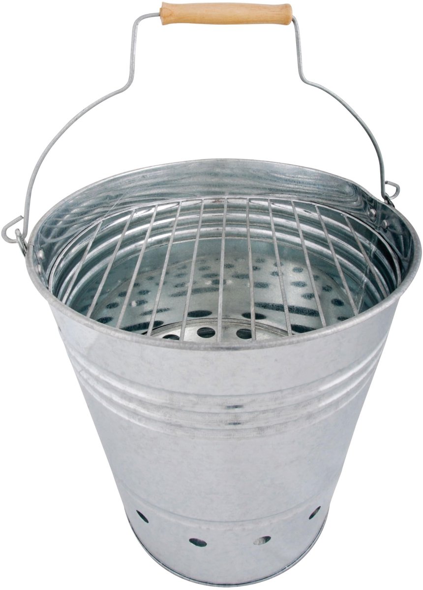 Grillbucket van gegalvaniseerd staal met houten handvat