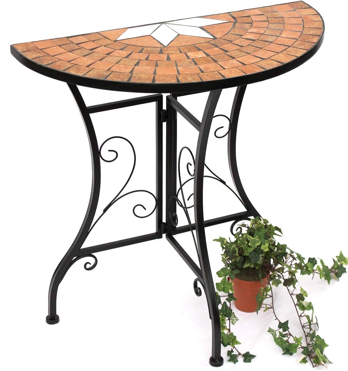 Halfronde Console Tafel - Zwart Metaal Mozaïek 70 cm