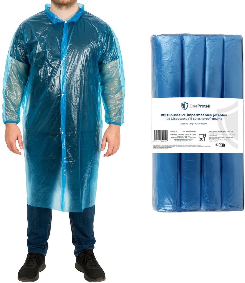 10 x Waterdichte Wegwerp Overjassen - Recyclebaar Polyethyleen - Blauw