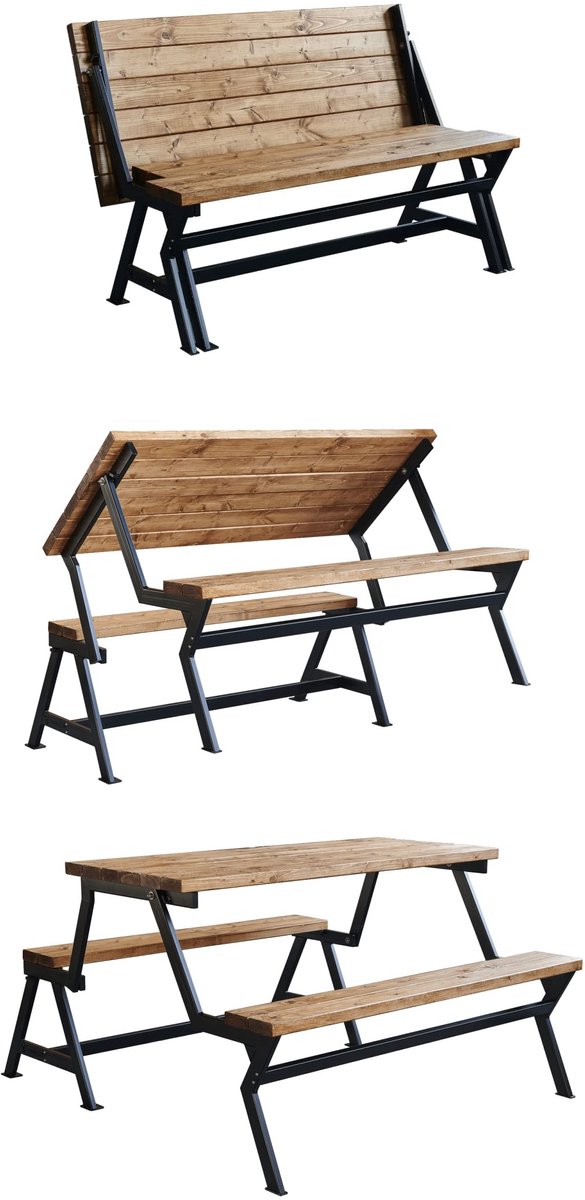 Tuinbank Set 3-in-1 - Opvouwbaar en tafel in kleur noten