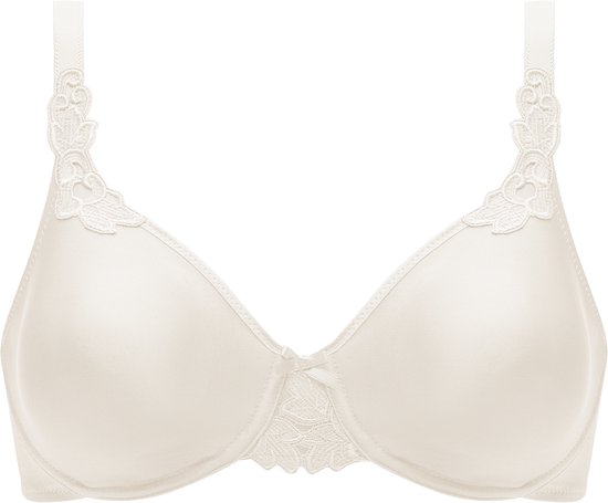 Beige beugelbeha met kanten details op de bandjes en middenvoor. Met strikje.