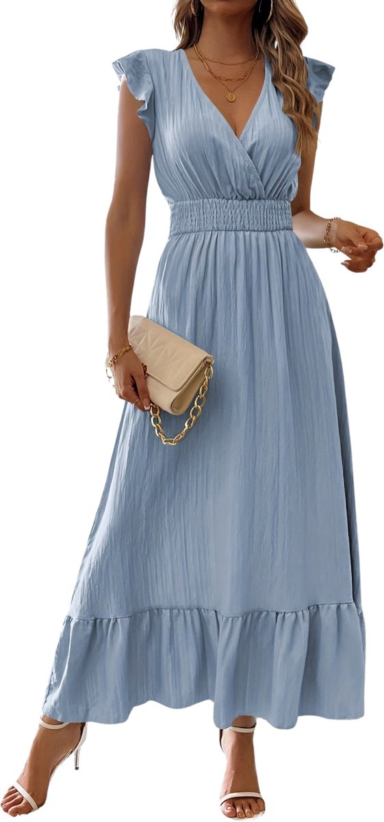 Currero Zomerjurk Dames Zomerjurken Volwassenen Vrouwen Midi Jurk Ibiza Stijl Sundress Dress Hemelsblauw XXL