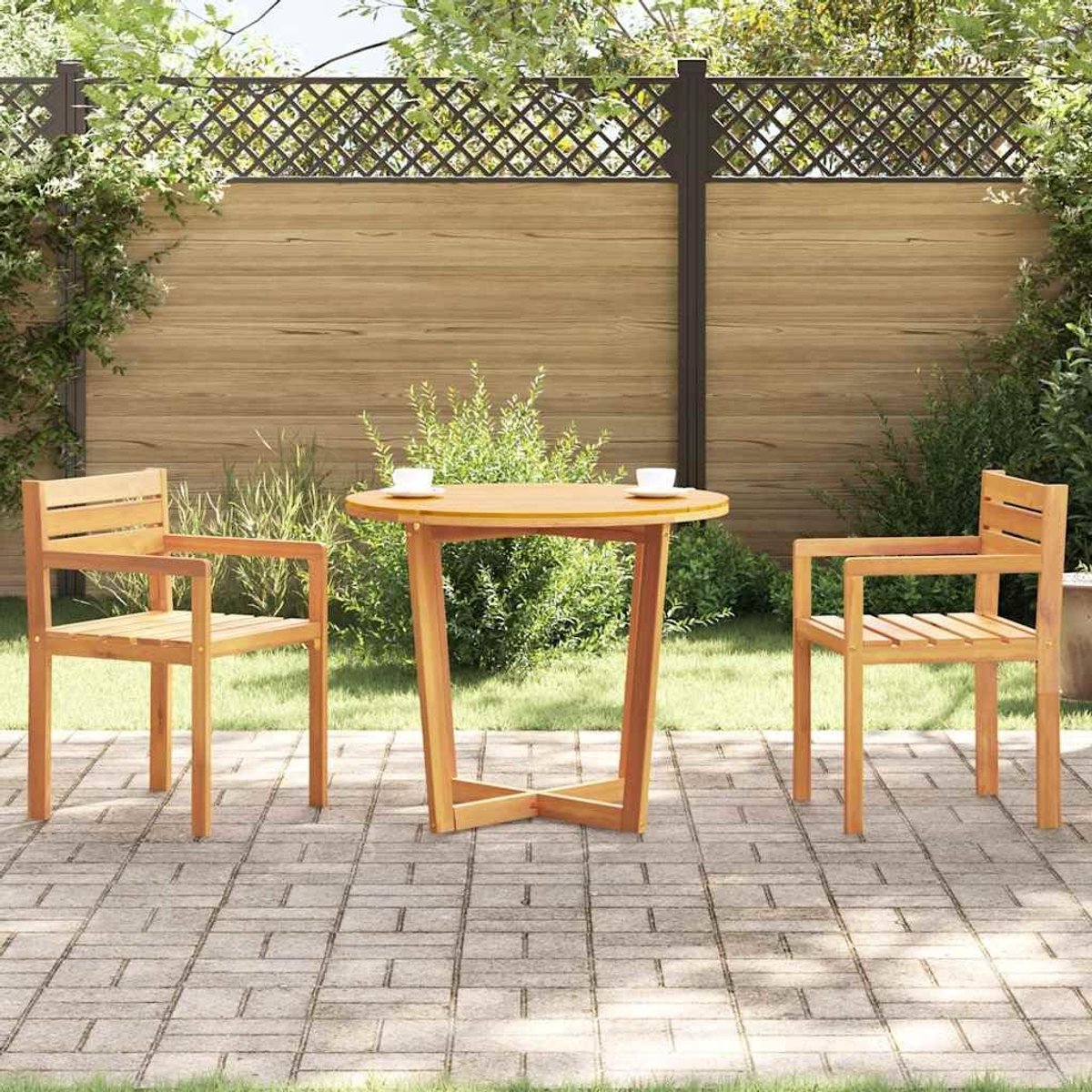 Tuintafel Rond - Terrastafel Buiten - Buiten Eten - Massief Acaciahout - 90 x 75 cm - Bruin