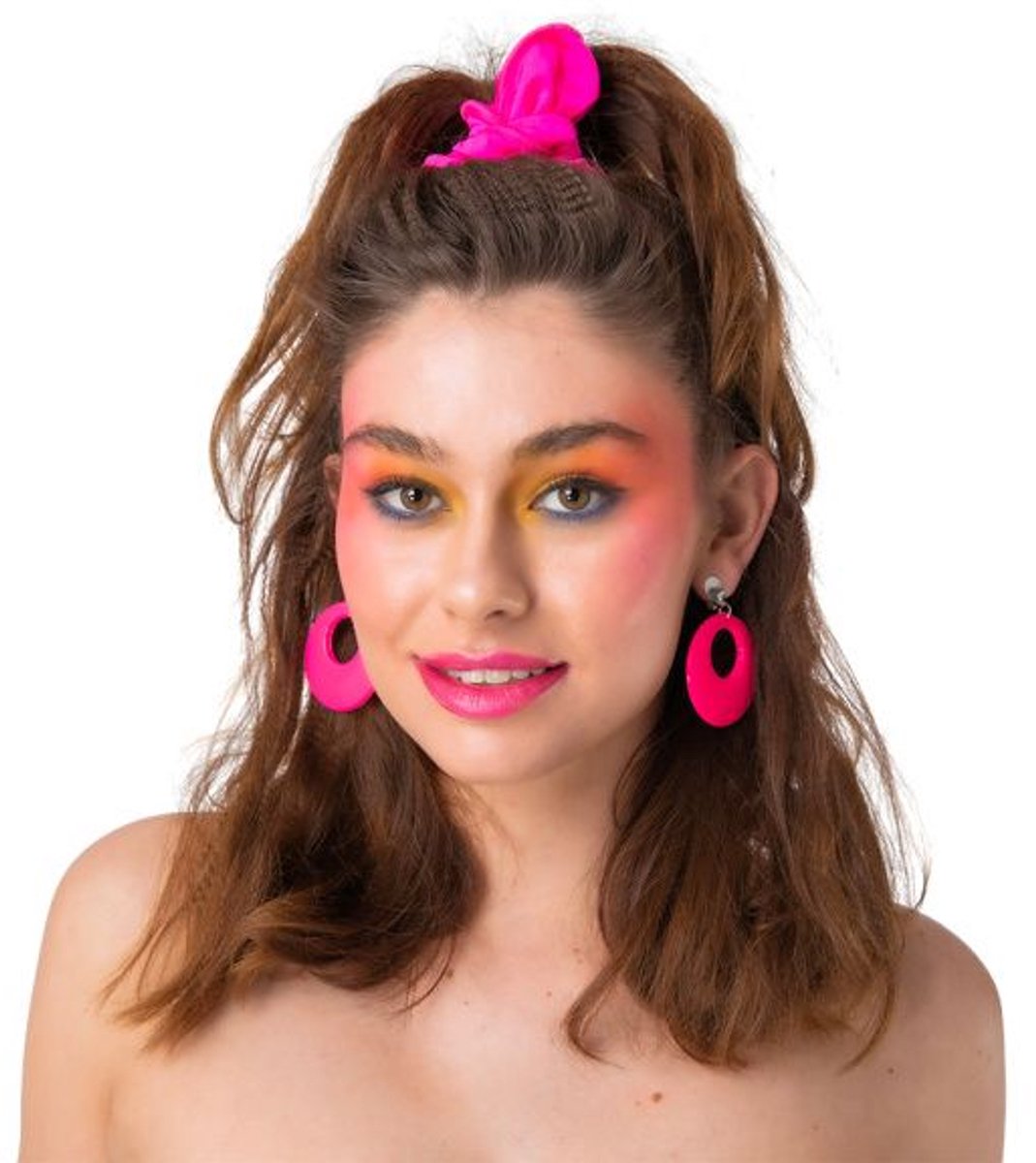 Jaren 80 oorbellen Elsa neon roze