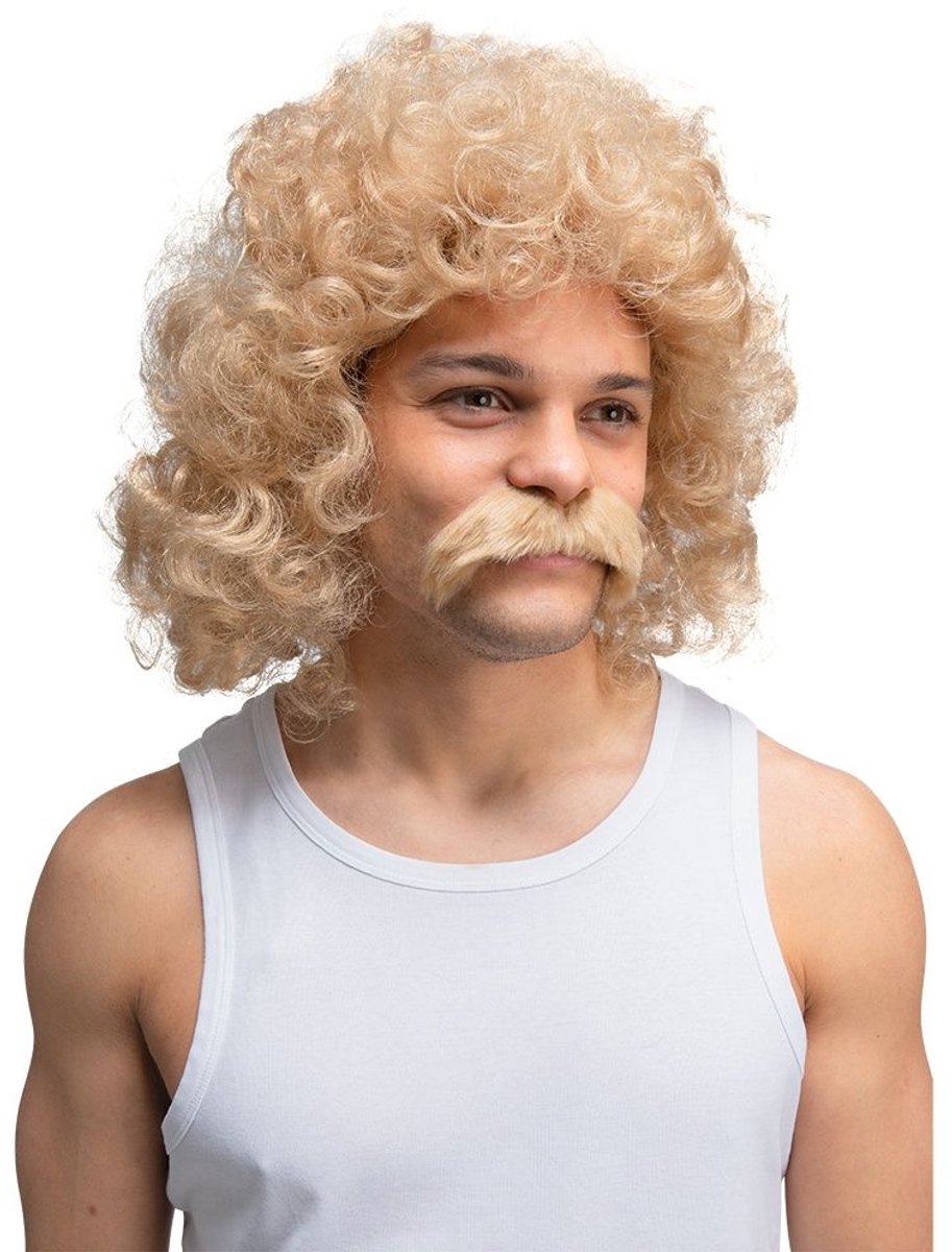 Pruik permanent met snor - blond