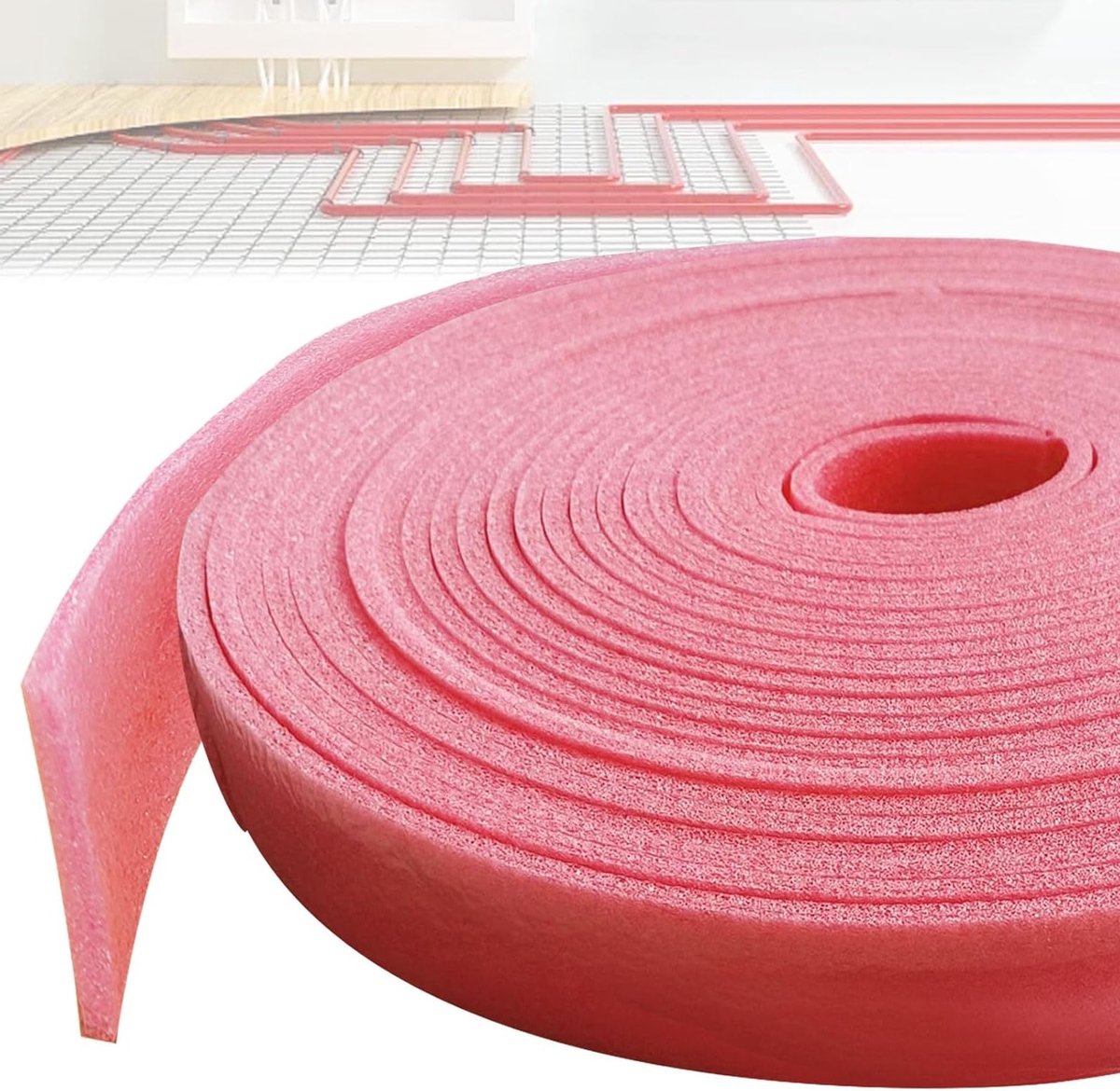 Zelfklevende randisolatietape 50 mm x 20 m voor afdichten van vloerverwarmingsplaten en muren, geluidsisolatie en thermische isolatie