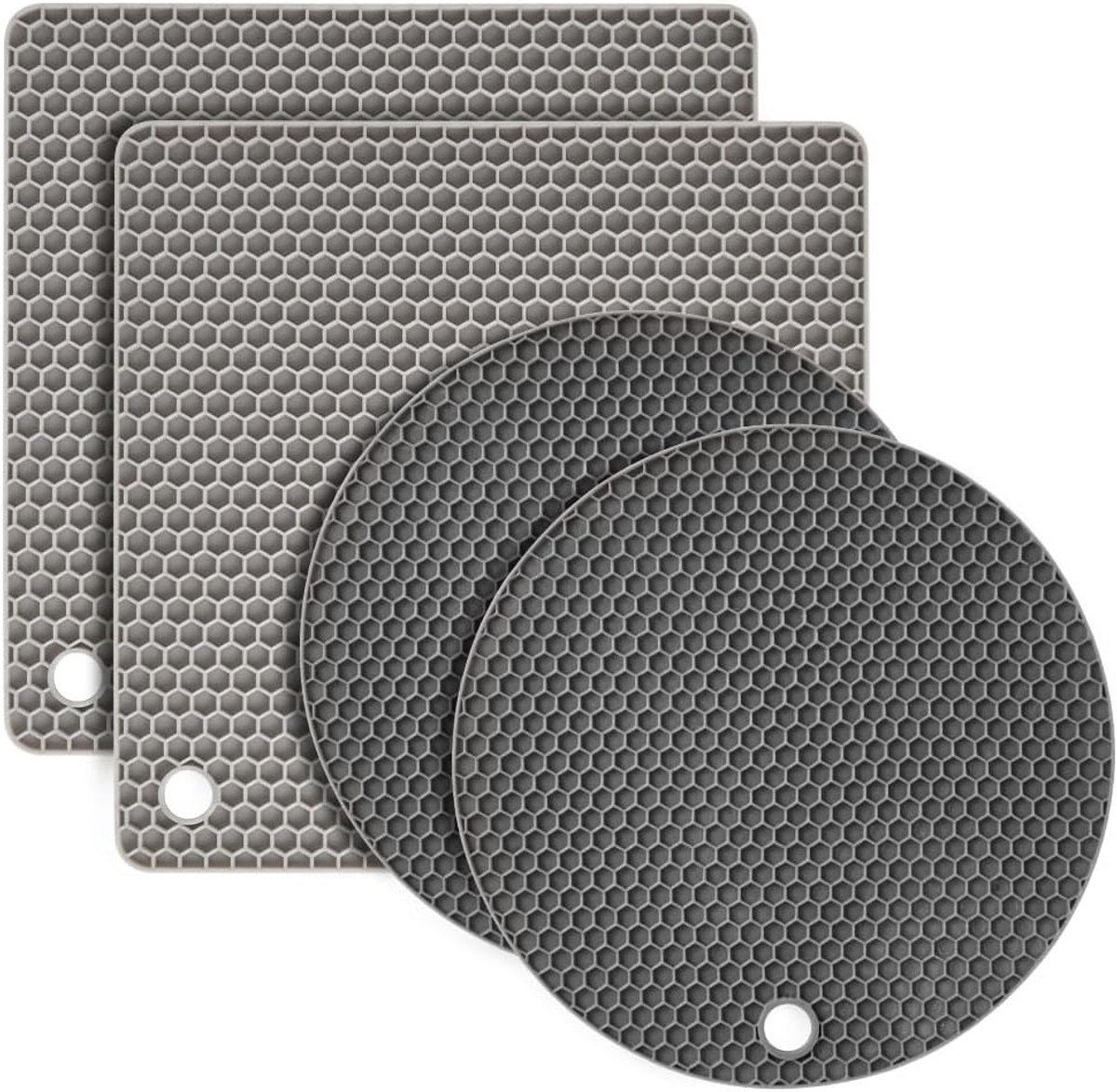 Set van 4 Siliconen Onderzetters, Veelzijdige Hittebestendige Flexibele Onderzetters voor Keuken en Eetkamer, Rond en Duurzaam (Grijs)