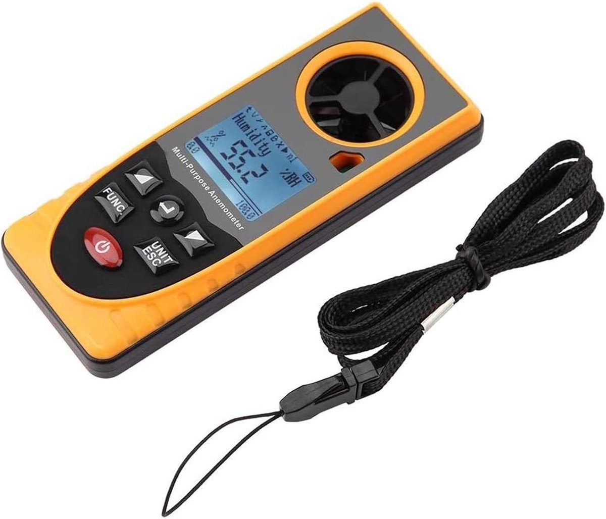 Digitale anemometer - Windsnelheidsmeter temperatuur - Wind en weer meten - Multifunctionele metingen - 48 x 22 x 122mm - Zwart