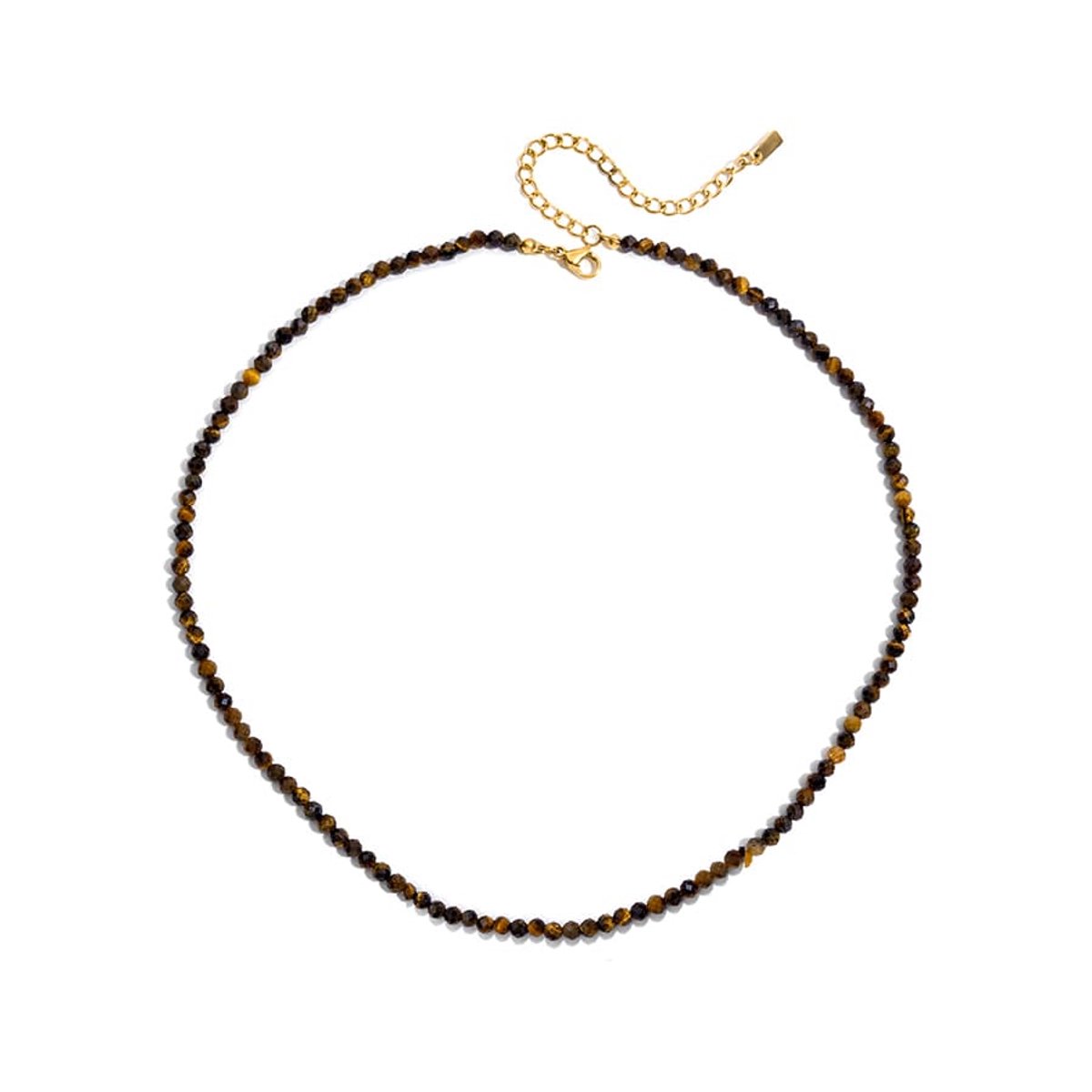 LOUIZ Ketting met Tijgeroog kralen - Dames ketting - Edelstenen - Goudkleurig Stainless Steel - Nikkelvrij en Waterproof