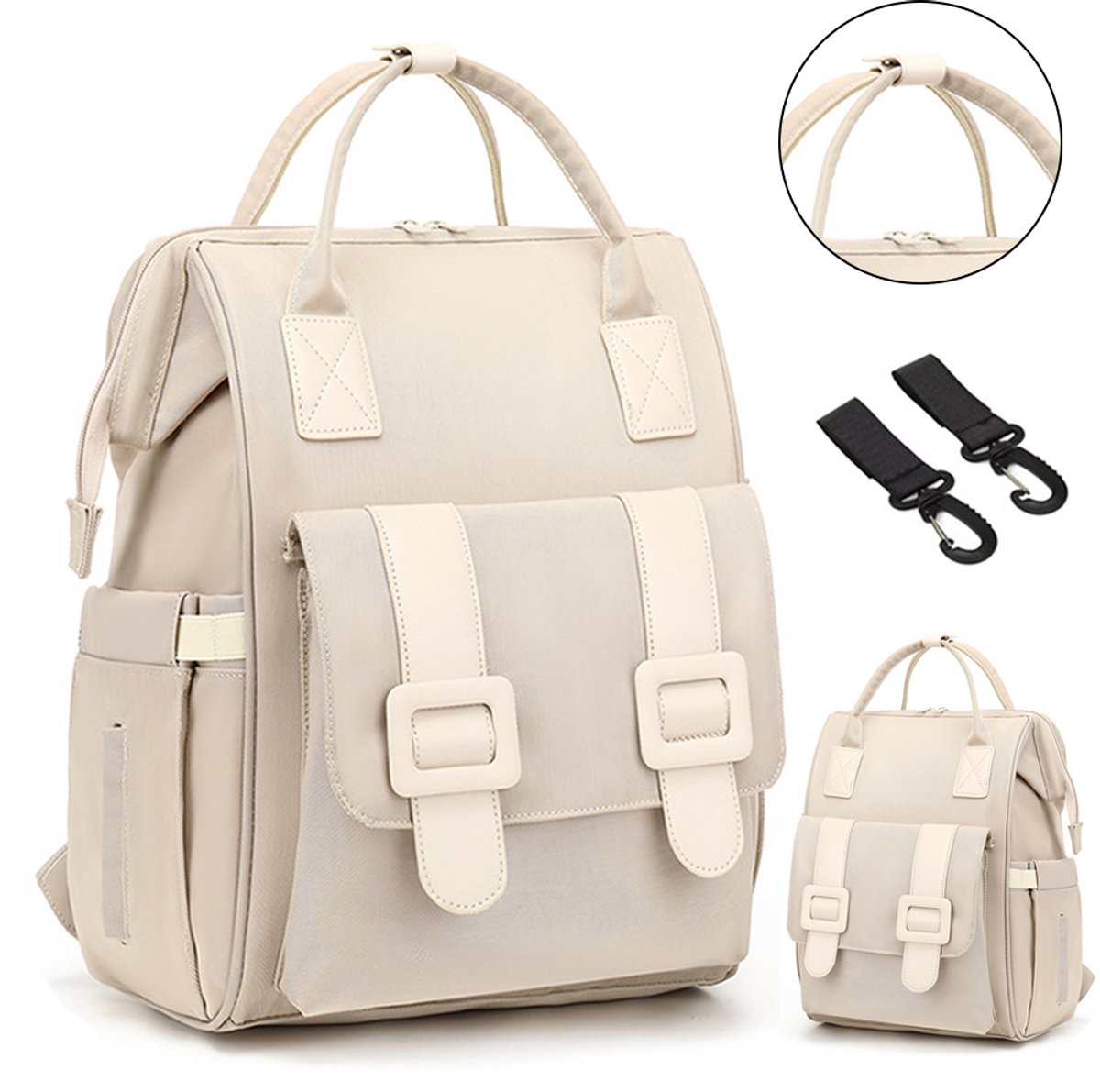 MEUNIQ Multifunctionele Mamatas – Met Bodemluik, Isolatievak & Oplaadfunctie – Handige Buggybevestiging – Licht Beige